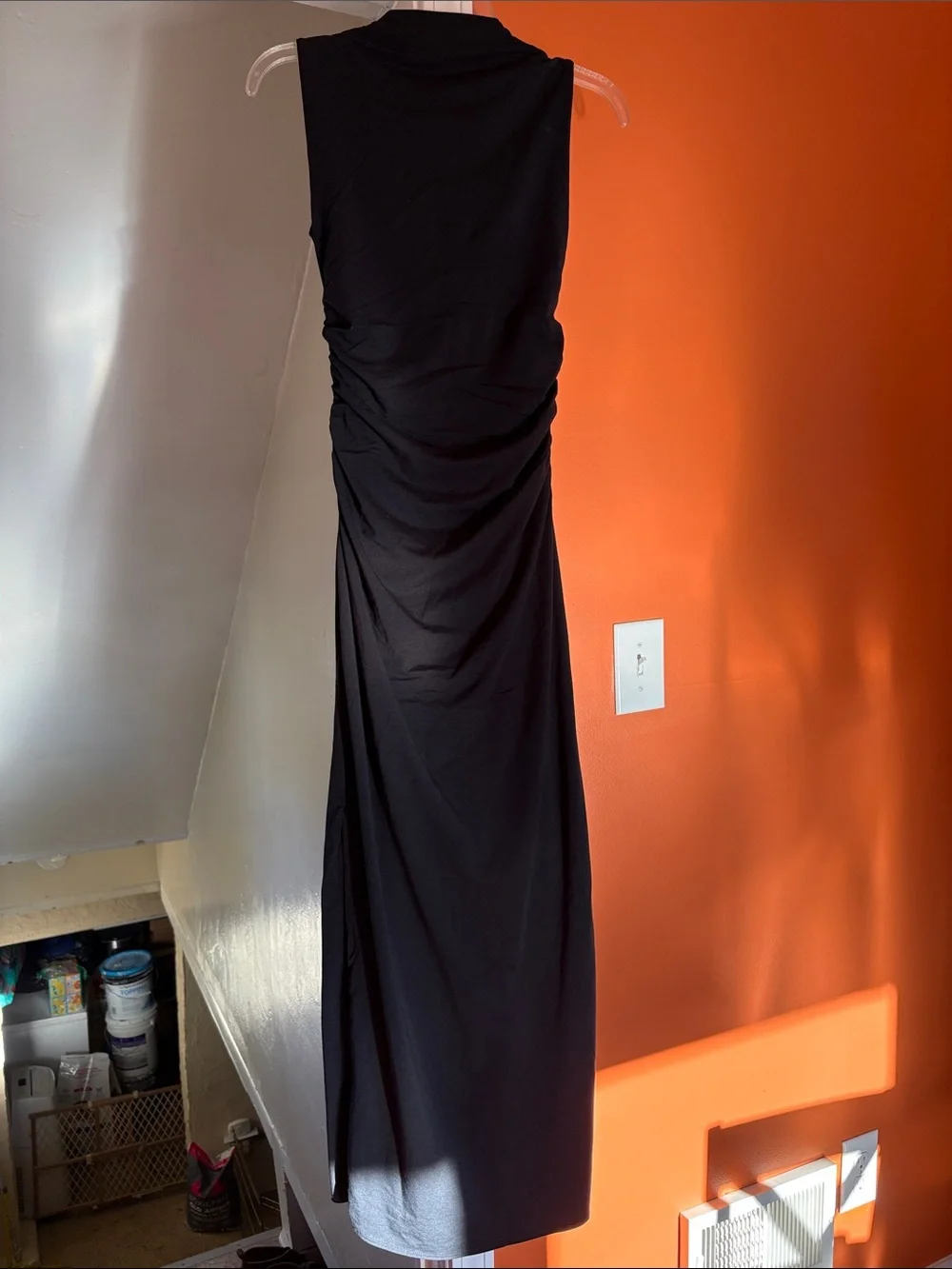 Abercrombie & Fitch Black Sleeveless Ruched Midi Dress